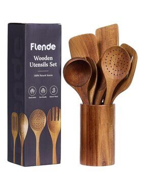 Flende Wooden Cooking Utensils Set 8-Piece Acacia Wood Natural Color